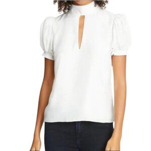 FRAME Silk Puff Sleeve High Collared Blouse w/ Keyhole Sz L